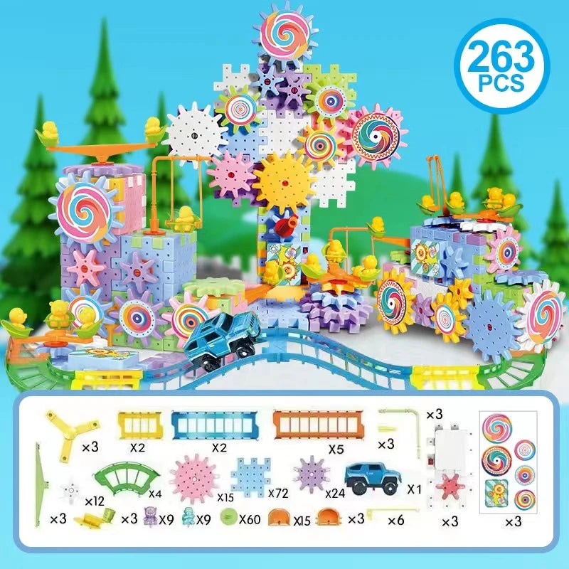 Hot 83-263 PCS Electric Gears 3D Puzzle Model Building Kits Plastic Brick Blocks Educational Toys for Kids Children Xmas Gifts