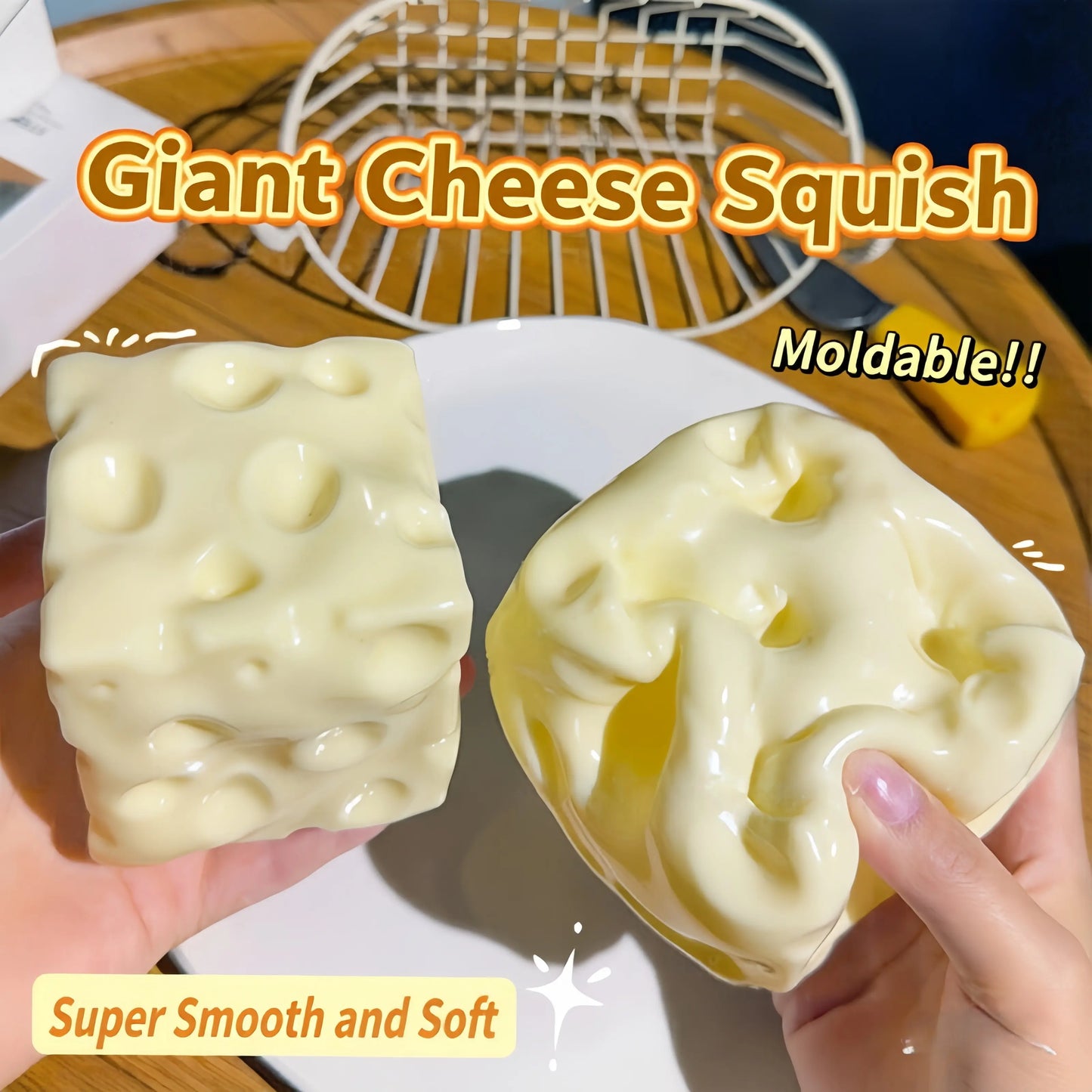 Squishy Cheese Block - Yellow, Moldable Fidget Toy with Squeeze Feature, Ideal for Play and Relaxation Giant Cheese Squishy - 6/7Cm Moldable Non-Rebound Fidget Toy | Viral ASMR Stress Ball Glutinous