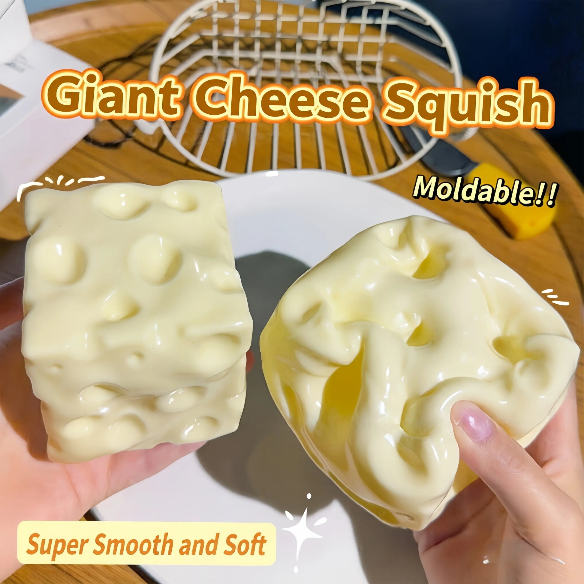 Squishy Cheese Block - Yellow, Moldable Fidget Toy with Squeeze Feature, Ideal for Play and Relaxation Giant Cheese Squishy - 6/7Cm Moldable Non-Rebound Fidget Toy | Viral ASMR Stress Ball Glutinous