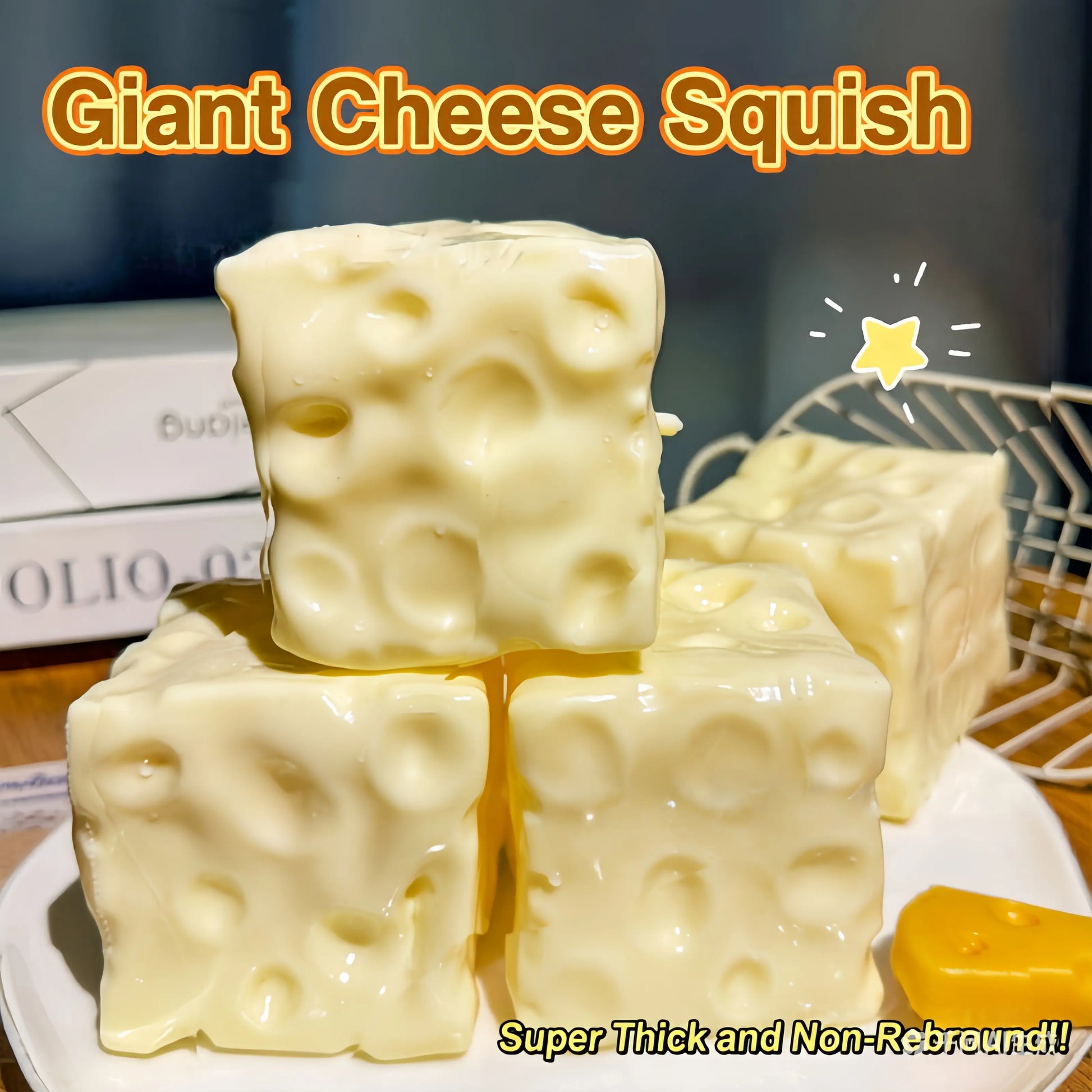 Squishy Cheese Block - Yellow, Moldable Fidget Toy with Squeeze Feature, Ideal for Play and Relaxation Giant Cheese Squishy - 6/7Cm Moldable Non-Rebound Fidget Toy | Viral ASMR Stress Ball Glutinous